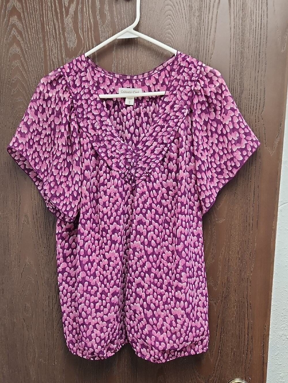 Coldwater Creek Pink & Purple Printed V-Neck Blouse